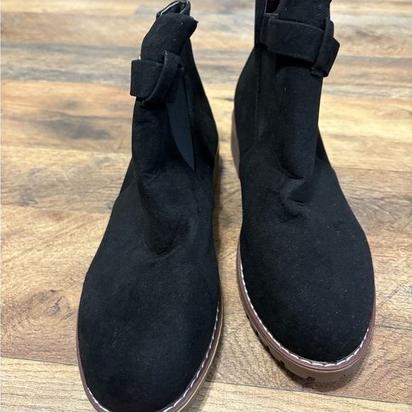 Black Suede Ankle Booties with Gold Buckle - Picture 4 of 5